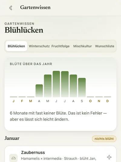 Auswertung Blühlücken: Blüte über das Jahr